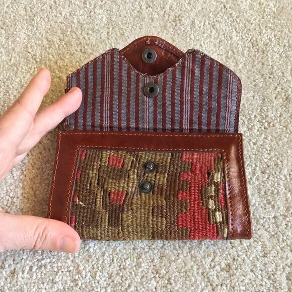 Vintage Handmade Turkish Kilim Leather Boho Style Wallet - Picture 7 of 10